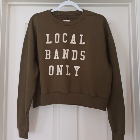 Pilcro Anthropologie Local Bands Only Graphic Sweatshirt Olive Green S - Picture 1 of 7